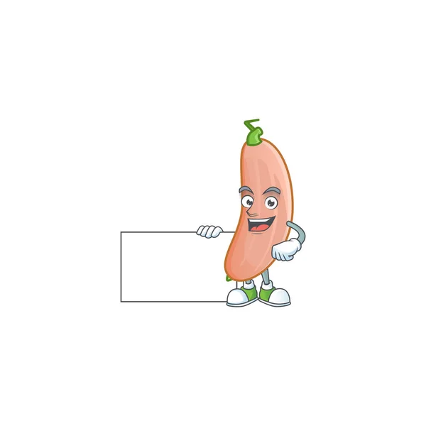Cute banana squash cartoon character with a board — Stock Vector