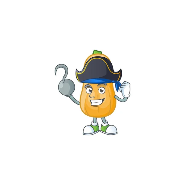 One hand Pirate butternut squash cartoon character wearing hat — 图库矢量图片