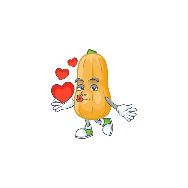 Feliz abóbora abóbora personagem de desenho animado mascote com coração —  Vetores de Stock