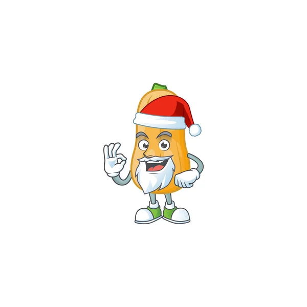 Happy butternut squash in Santa costume mascot style — Stock Vector