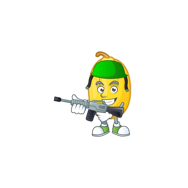 Une mascotte de squash spaghetti comme un soldat armé d'une mitrailleuse — Image vectorielle
