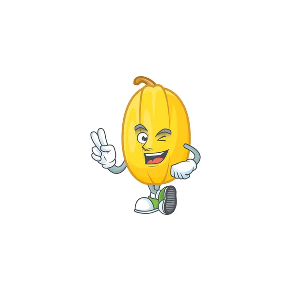 Spaghetti squash cartoon mascotte stijl met twee vingers — Stockvector