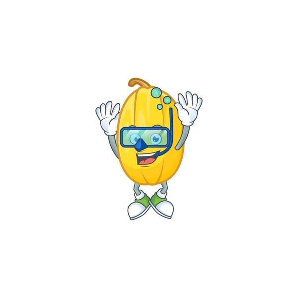 Diseño divertido de la mascota de squash spaghetti con gafas de buceo — Archivo Imágenes Vectoriales