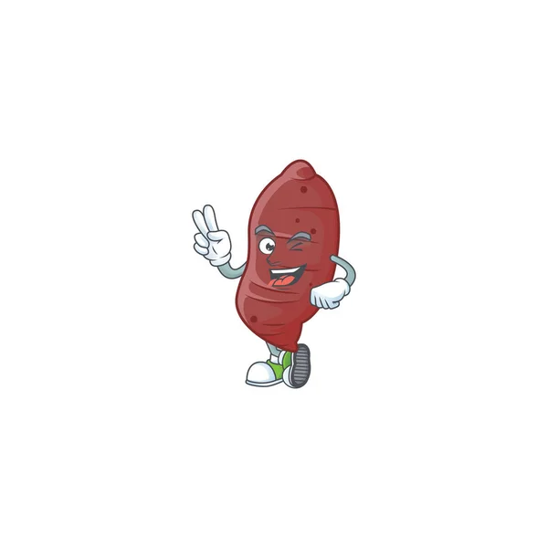 Sweet potatoes cartoon mascot style with two fingers — ストックベクタ