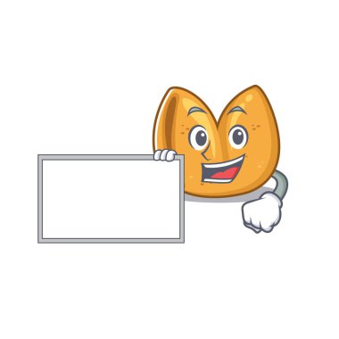 Şans kurabiyesi karakteri elinde tahtayla çizgi film stili