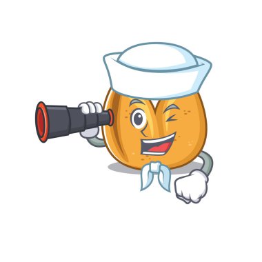 Gülümseyen mutlu şans kurabiyesi dürbünlü bir denizci gibi