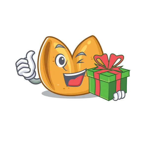 Vektor ilustrasi Happy fortune cookie Dengan kotak hadiah - Stok Vektor