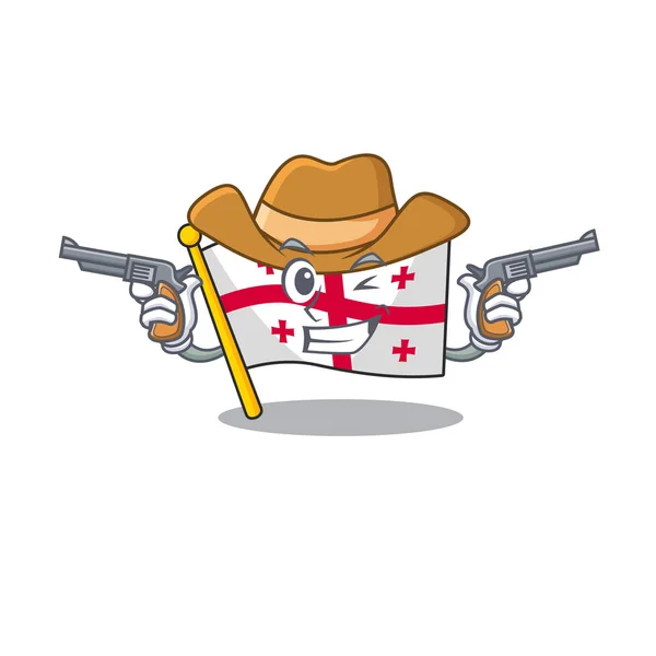 Flag Georgia cartoon character as a Cowboy holding guns — Διανυσματικό Αρχείο