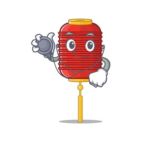 Chinês Lanterna desenho animado estilo mascote em um traje médico com ferramentas — Vetor de Stock
