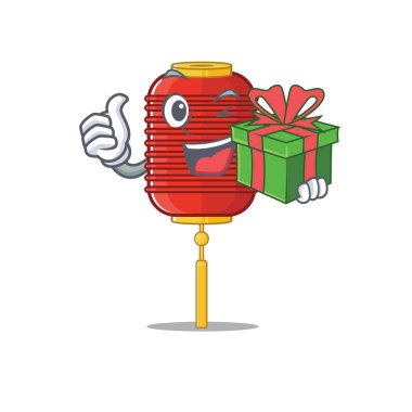 Mutlu Çin Feneri çizgi filminin maskotu. Hediye kutusuyla.