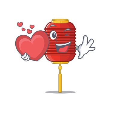 Kalp Çince fener çizgi film karakteri maskot tarzıyla