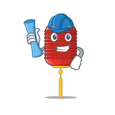 Neşeli Mimari Çin feneri çizgi film stili mavi izler taşıyor.