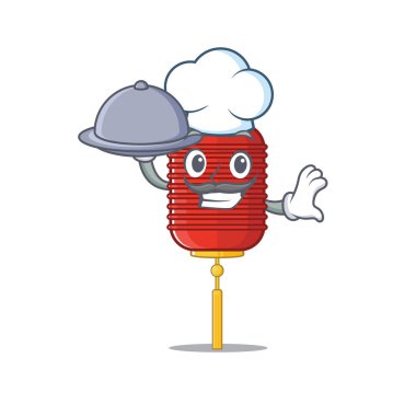 gülümseyen Çin feneri yemek çizgi film tasarımlı bir şef gibi