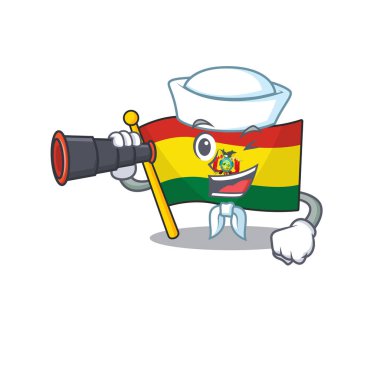 Gülümseyen mutlu denizci dürbünlü Guatermala çizgi film tasarımı