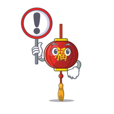 Elinde işaret olan Asya fenerinin çizgi film stili.