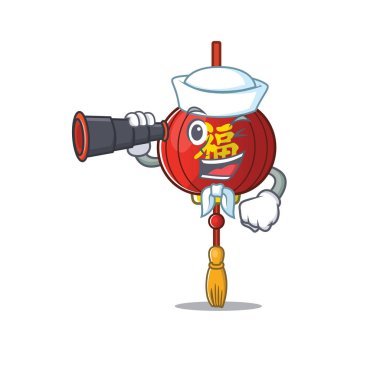 Gülen mutlu denizci dürbünlü Asya feneri çizgi film tasarımı