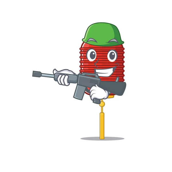 Um estilo de desenho animado de chinês lanterna Exército com metralhadora —  Vetores de Stock