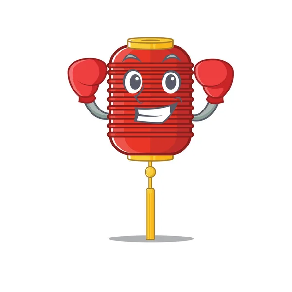 Grappig Boksen Chinese lantaarn cartoon karakter stijl — Stockvector