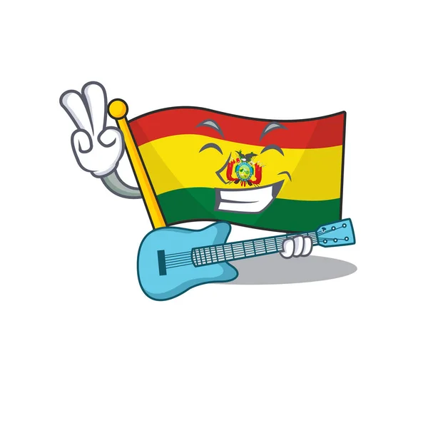 Cena fresca bandera guatermala personaje de dibujos animados rendimiento con guitarra — Vector de stock