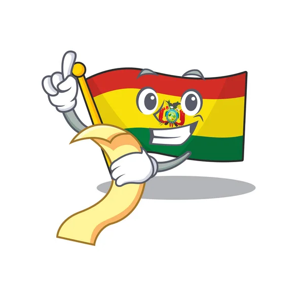 Lindo personaje de dibujos animados guatermala bandera con menú listo para servir — Vector de stock