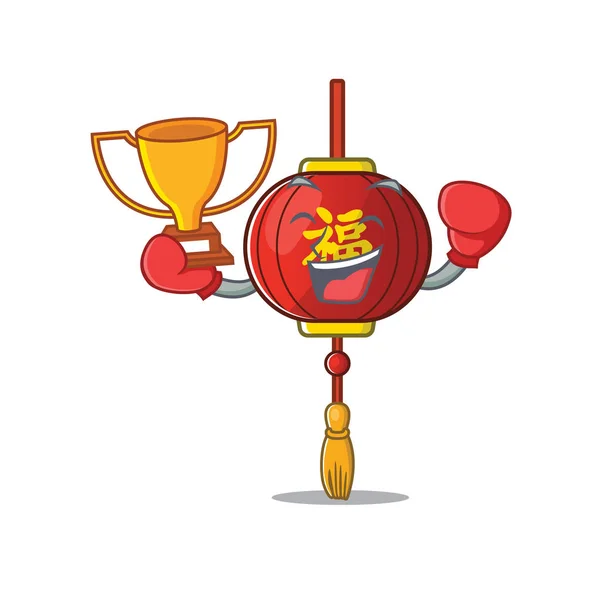 超级酷拳击冠军亚洲灯笼吉祥物卡通风格 — 图库矢量图片