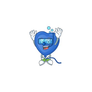 Dalgıç gözlüklü komik mavi balon maskotu tasarımı