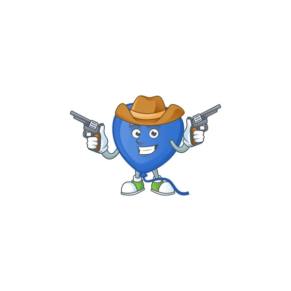 Sorrindo azul amor balão mascote ícone como um Cowboy segurando armas —  Vetores de Stock