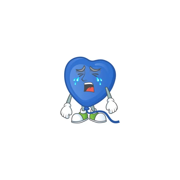 Λυπηρό κλάμα χειρονομία μπλε αγάπη μπαλόνι καρτούν στυλ χαρακτήρα — Διανυσματικό Αρχείο