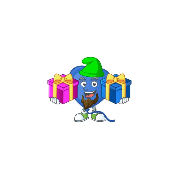 Glada blå kärlek ballong tecknad design med julklapp lådor — Stock vektor