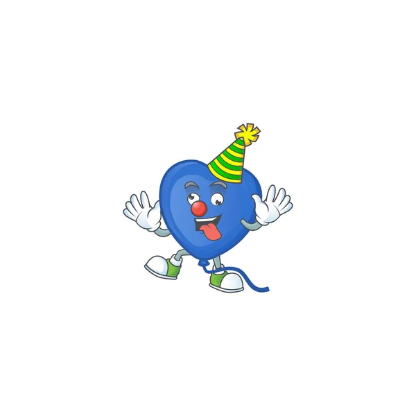 Grappige Clown blauwe liefde ballon op stripfiguur mascotte ontwerp — Stockvector