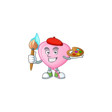 Mutlu pembe aşk balonu fırçalı karikatür ikonu