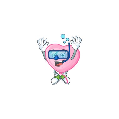 Dalış gözlüklü komik pembe balon maskotu tasarımı