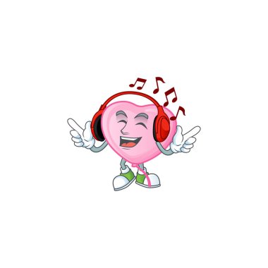 Şarkı söyleyerek ve dinleyerek pembe aşk balonu çizgi film karakteri