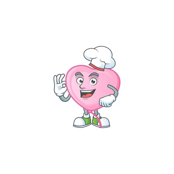 Smiley Face chef rosa amor personagem balão com chapéu branco — Vetor de Stock