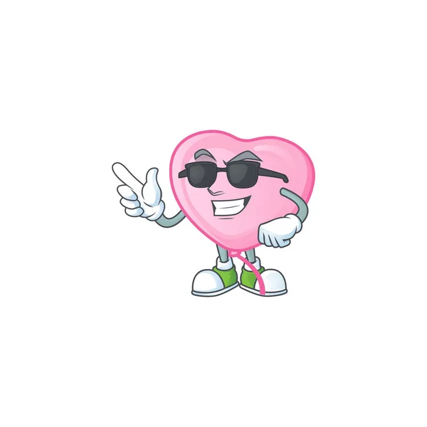 Personagem de balão de amor rosa fresco e fresco usando óculos pretos — Vetor de Stock