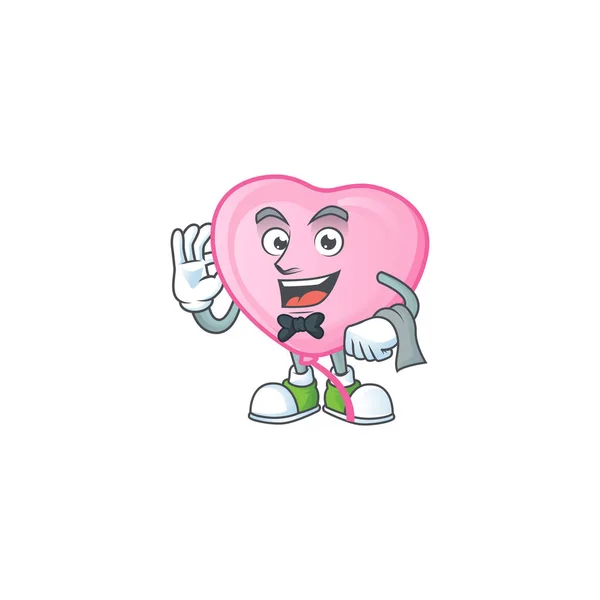 Personagem de desenho animado de balão de amor rosa como um olhar de garçom — Vetor de Stock