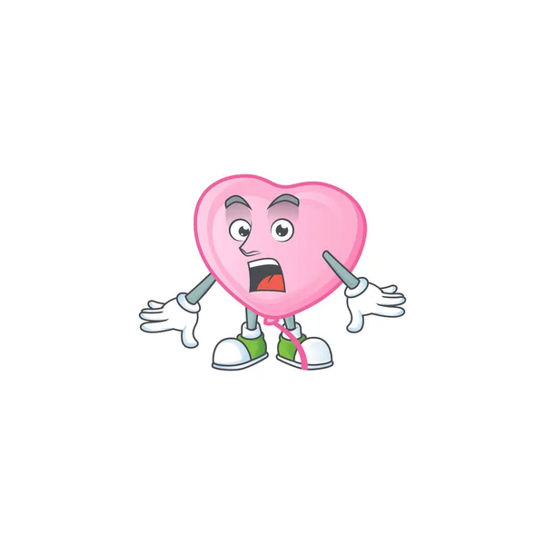 Överraskad rosa kärlek ballong gest på tecknad maskot design — Stock vektor