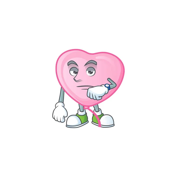 Foto van wachtende roze liefde ballon op cartoon mascotte stijl ontwerp — Stockvector