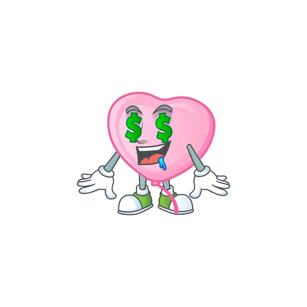 Χαριτωμένο ροζ μπαλόνι αγάπης με χρήματα μάτι κινουμένων σχεδίων σχεδιασμό χαρακτήρα — Διανυσματικό Αρχείο