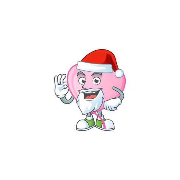 Glücklich rosa Liebesballon im Weihnachtsmann Kostüm Maskottchen Stil — Stockvektor
