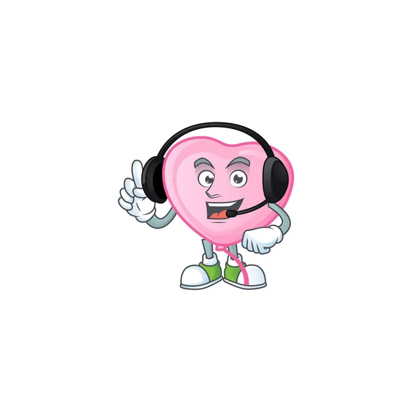Розовый шар любви милый мультяшный дизайн персонажа с наушниками — стоковый вектор