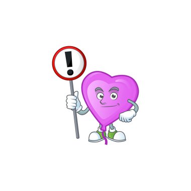 Mor aşk balonunun çizgi film maskotu eline işaret getir.