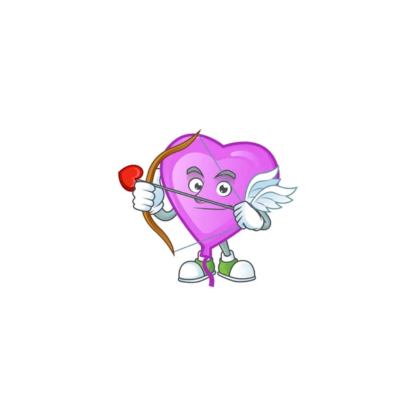 Cartoon character of purple love balloon Cupid having arrow and wings — Stock Vector