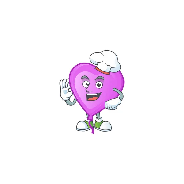 Smiley Face chef purple love balloon character with white hat — Stock Vector