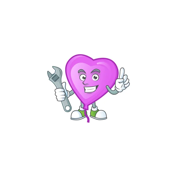 Inteligentní a profesionální mechanik fialová láska balón kreslený postava — Stockový vektor