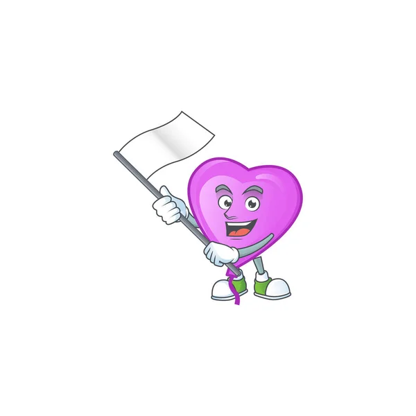 Cute fioletowy miłość balon postać z kreskówki projekt trzymając flagę — Wektor stockowy