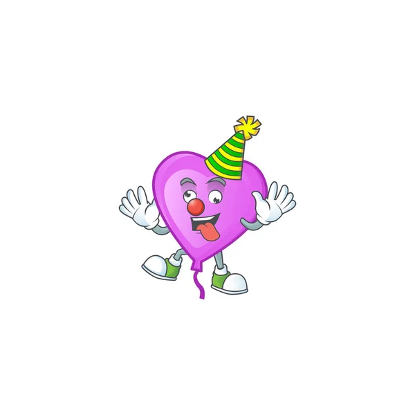 Engraçado palhaço roxo amor balão em desenho animado personagem mascote design — Vetor de Stock