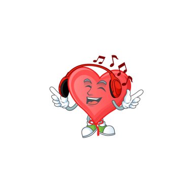 Şarkı söyleyerek ve dinleyerek kırmızı aşk balonu çizgi film karakteri