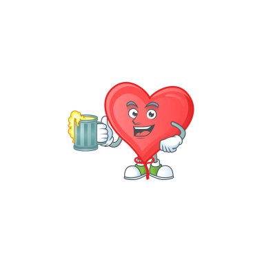 Mutlu yüz kırmızı aşk balonu Bir bardak birayla