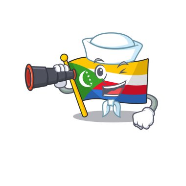 Gülümseyen mutlu denizci dürbün çizgi film dizaynı ile